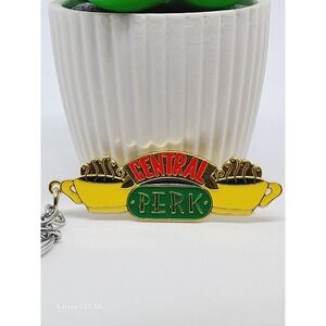 Friends TV Show Central Perk Coffee Shop Logo Enamel Keychain Gold Tone Metal